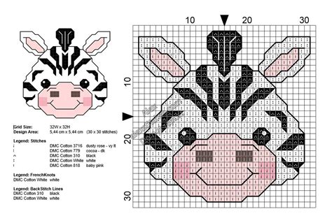 Baby zebra small free cross stitch pattern 30x30 | Modello di cucitura ...