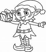 Christmas Elf Holding Gift Isolated Coloring Page Outline Drawing  sketch template