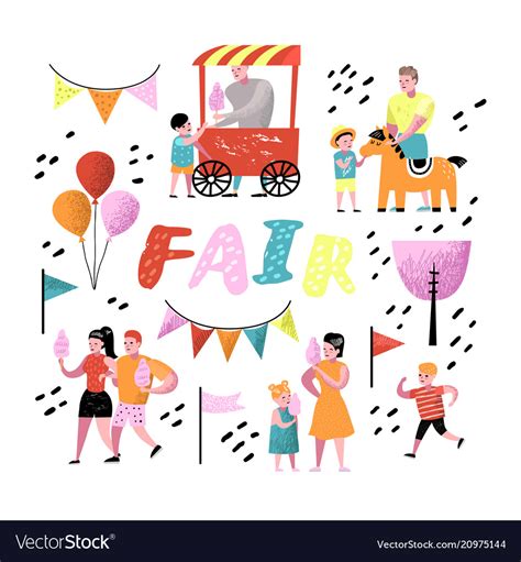 Summer fun fair amusement park characters Vector Image