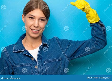 Cleaning Company Worker in Overalls, Yellow Gloves and Cleaning ...