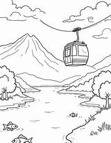 Cable car Ride Over A Lake coloring Page sketch template