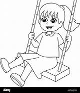 Girl On A Swing Coloring Page Isolated For Kids Stock Vector Image  sketch template