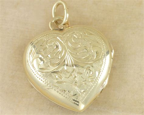 Vintage 14K Gold Heart Locket Pendant Hand Engraved Flowers - 585 ...