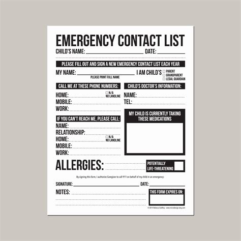 30 Printable Emergency Contact Card | Example Document Template