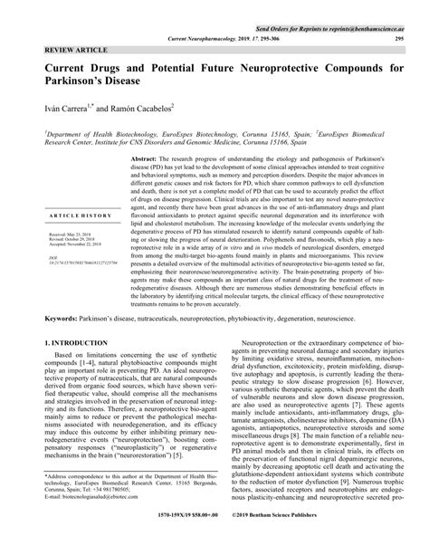 (PDF) Current Drugs and Potential Future Neuroprotective Compounds for Parkinson's Disease