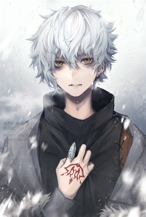 Anime Guy | Tattoo #Art | White/Silver Hair | Cold Weather | Golden #Yellow Eyes | Hình vẽ anime ...