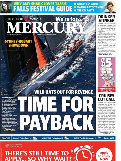 Photos: Mercury Newspaper’s front page coverage of the Sydney to Hobart Yacht race through it’s ...