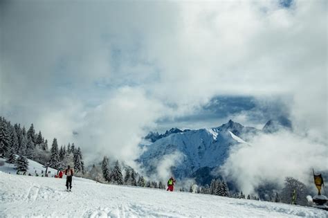 Premium Photo | Ski resort in winter alps scenic snow mountain landscape