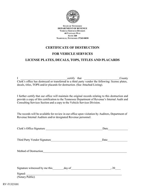 Vehicle Certificate Of Destruction | Templates at allbusinesstemplates.com