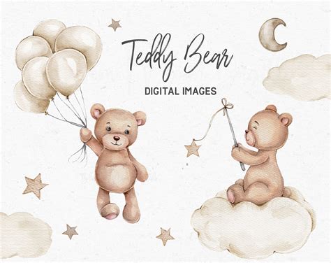 Teddy Bear Balloon Stars Cloud Set Digital Images PNG - Etsy