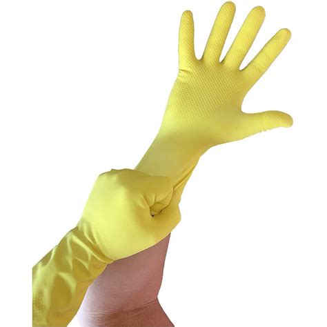 Multi Purpose Latex Gloves - Size Medium - Yellow Disposable Household - 12 Inch Length - Six ...