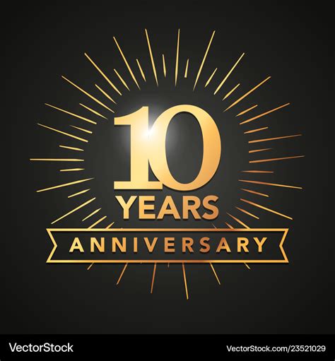 10 anniversary gold numbers with golden banner Vector Image