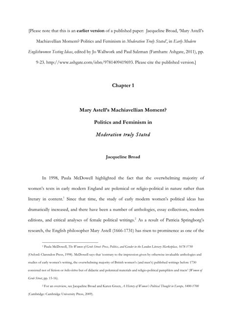 (PDF) Mary Astell’s Machiavellian Moment? Politics and Feminism in Moderation Truly Stated