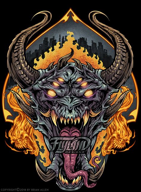 Demon Face with Fire Skulls - Flyland Designs, Freelance Illustration and Graphic Design by ...