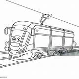 Coloring Page Of Cartoon Trolley Car On Railroad Stock Illustration  sketch template