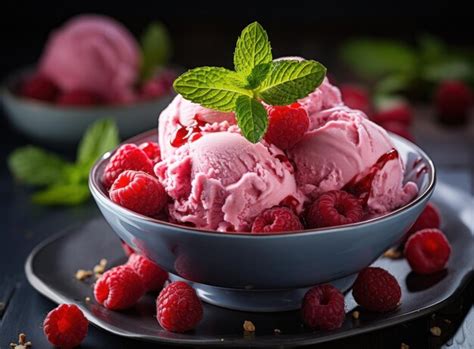 Premium AI Image | Ice cream with raspberries