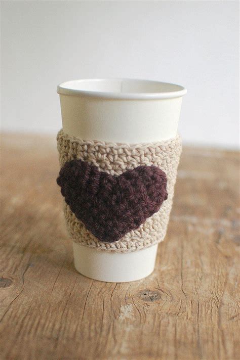 HEART Coffee Cup sleeve Crochet Coffee Cup Cozy Reusable | Etsy