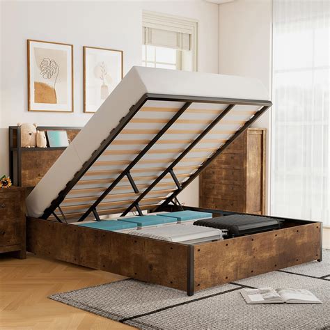 Amazon.com: LUXOAK Full Size Lift Up Storage Bed, Wood Platform Bed ...