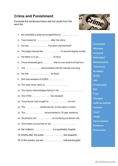 Vocabulary crime and punishment: English ESL worksheets pdf & doc