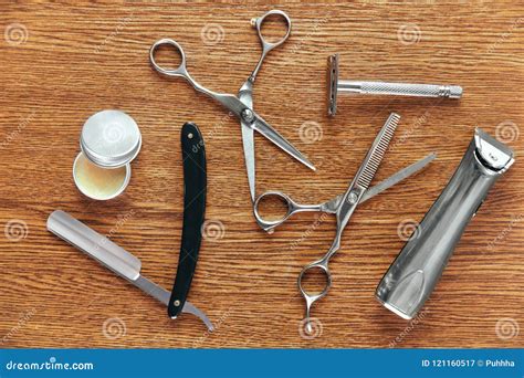 Barber Tools on Wooden Background Stock Image - Image of desk, hair ...