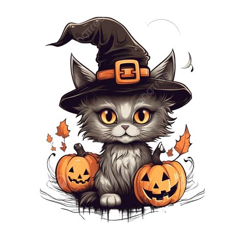 Lovely Hand Drawn Pencil Art Halloween Cat Premium Vector, Halloween Pumpkin, Halloween ...