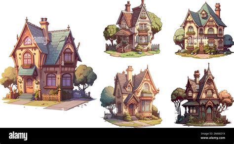 Vector cartoon cottages set, game assets town Stock Vector Image & Art - Alamy