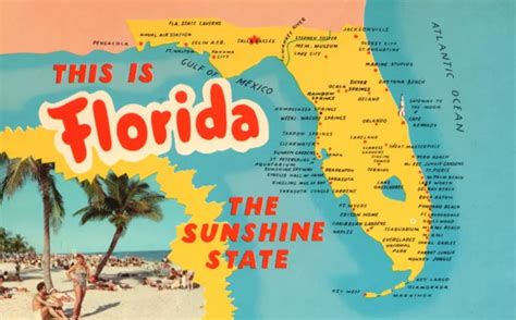 VINTAGE POSTCARD FLORIDA Beach Bathing Map of the Sunshine State Atlantic Ocean $8.09 - PicClick