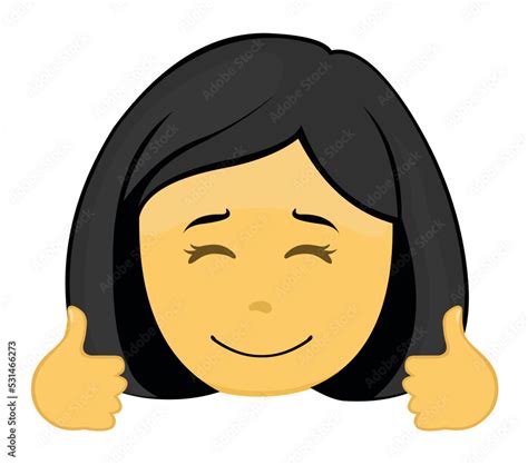 Vector emoji illustration of a yellow cartoon girl, with her hands with ...