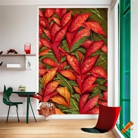 Mural of colorful leaves transition on Craiyon