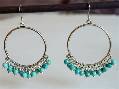 Large Hoop Earrings With Turquoise Hoop Earrings-turquoise Chandelier Earrings on Luulla