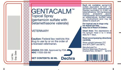 GENTACALM- gentamicin sulfate and betamethasone valerate spray