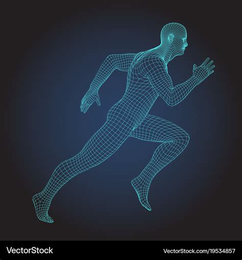 3d wire frame human body sprinter running figure Vector Image