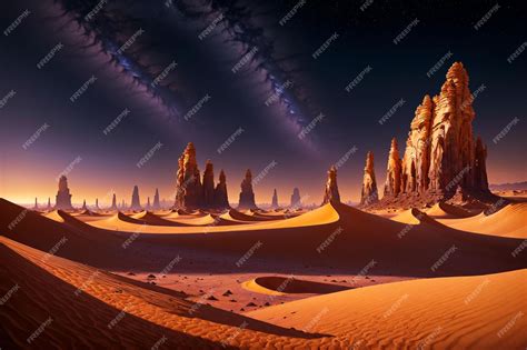 Premium AI Image | Desert landscape at night with starry sky