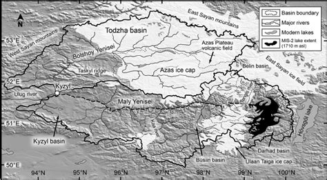 Basin and watershed map of the upper Yenisei river. Todzha basin ...