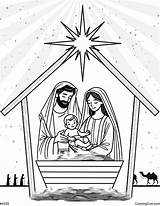 Nativity Scene Coloring Page sketch template