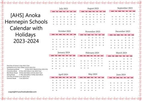 [AHS] Anoka Hennepin Schools Calendar with Holidays 2023-2024