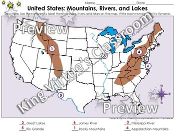 United States Map: Mountains, Rivers, and Lakes - Locate Places on a Map #1