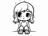 Sweet Sad Girl Coloring Sheet  Page sketch template