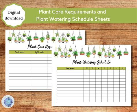 Printable Plant Care Requirements and Plant Watering Schedule Sheets ...