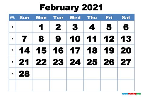 Free Printable February 2021 Calendar Template Word, PDF