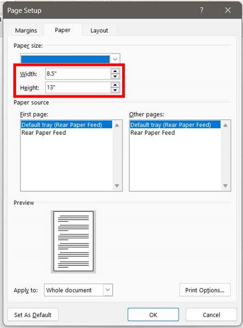 What is the Long Bond Paper Size in cm, inches, and mm in Microsoft Word?