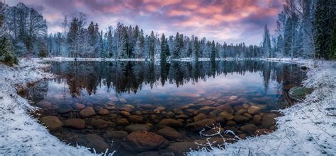 nature, Landscape, Winter, Sunrise, Lake, Forest, Snow, Morning, Trees ...