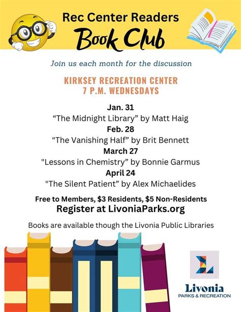 Rec Center Readers Book Club, Livonia Parks and Recreation, January 31 ...