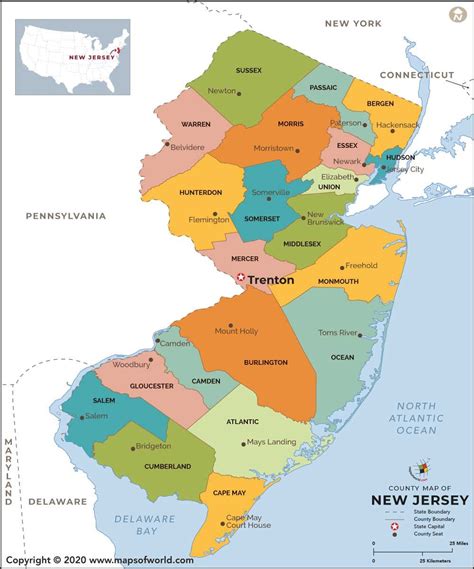 New Jersey County Map, New Jersey Counties List