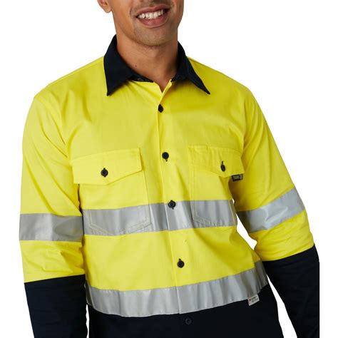 Tradie Men's Long Sleeve Reflective Tape Hi Vis Work Shirt - Neon ...