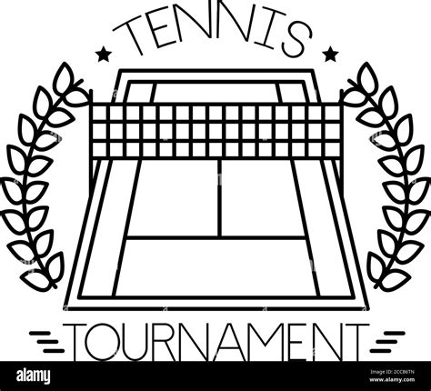 tennis court sport with wreath and lettering line style icon vector illustration design Stock ...