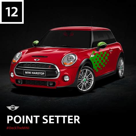 a red mini cooper with green checkers on the front and side, parked in ...