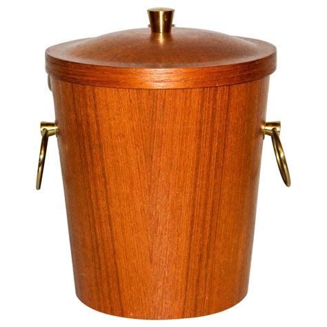Midcentury Danish Teak and Brass Ice Bucket with Pincer at 1stDibs