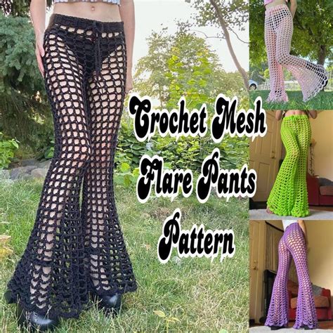 Crochet Mesh Flare Pants Pattern W/pictures - Etsy Finland | Calças de ...