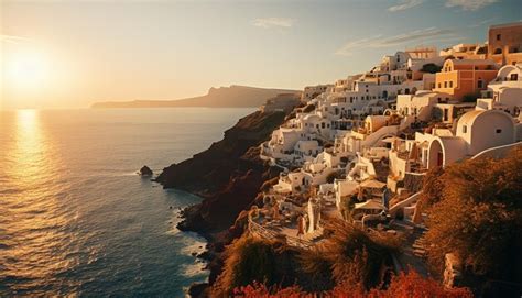 Premium AI Image | Sunset in santorini photoshoot